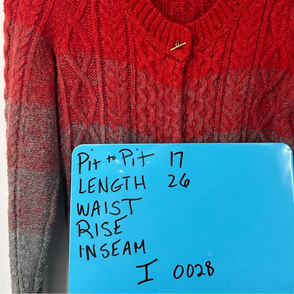 Sleeping on Snow Sweater Anthropologie Red Gray Ombre Knit Snap Small | H028